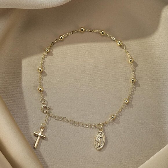 Catholic Rosary Bracelet Alloy Beads Cross Religious Jewelry for Women - Picture 6 of 9